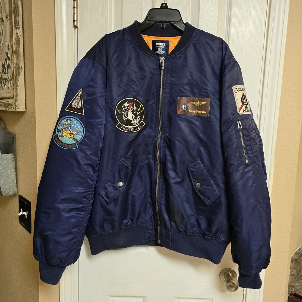 AVIDACE Classic Bomber Jacket Nylon Mens XL Black Fighting Patch Work